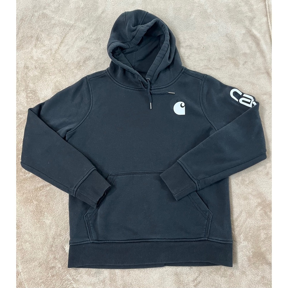 Carhartt Midweight Hoodie Women's S Black Relaxed Fit Pullover Long Sleeve EUC
